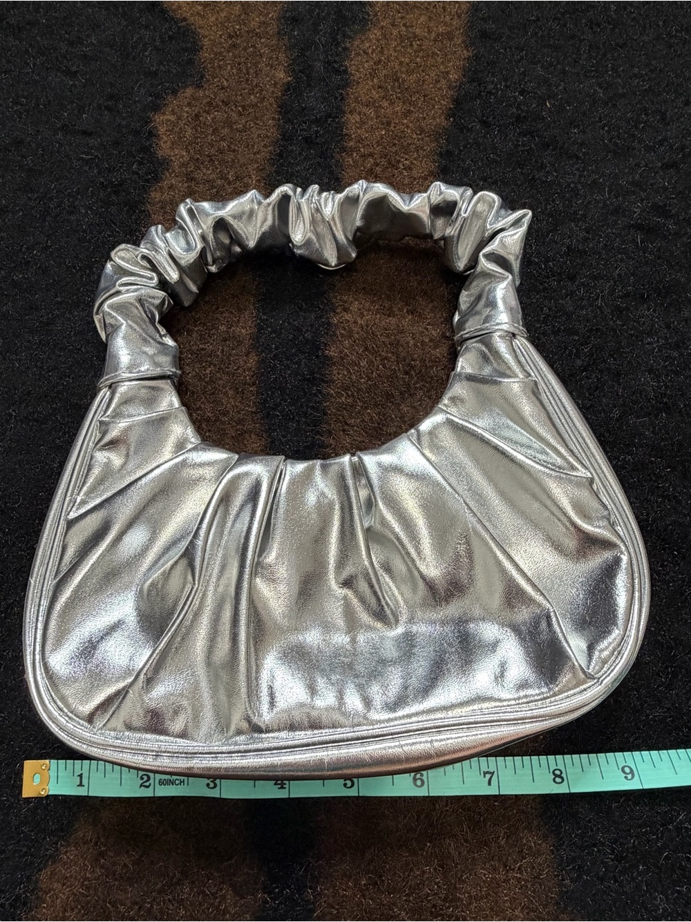 Metallic Silver Mini Ruched Handle Handbag Y2K Purse - Picture 3 of 8